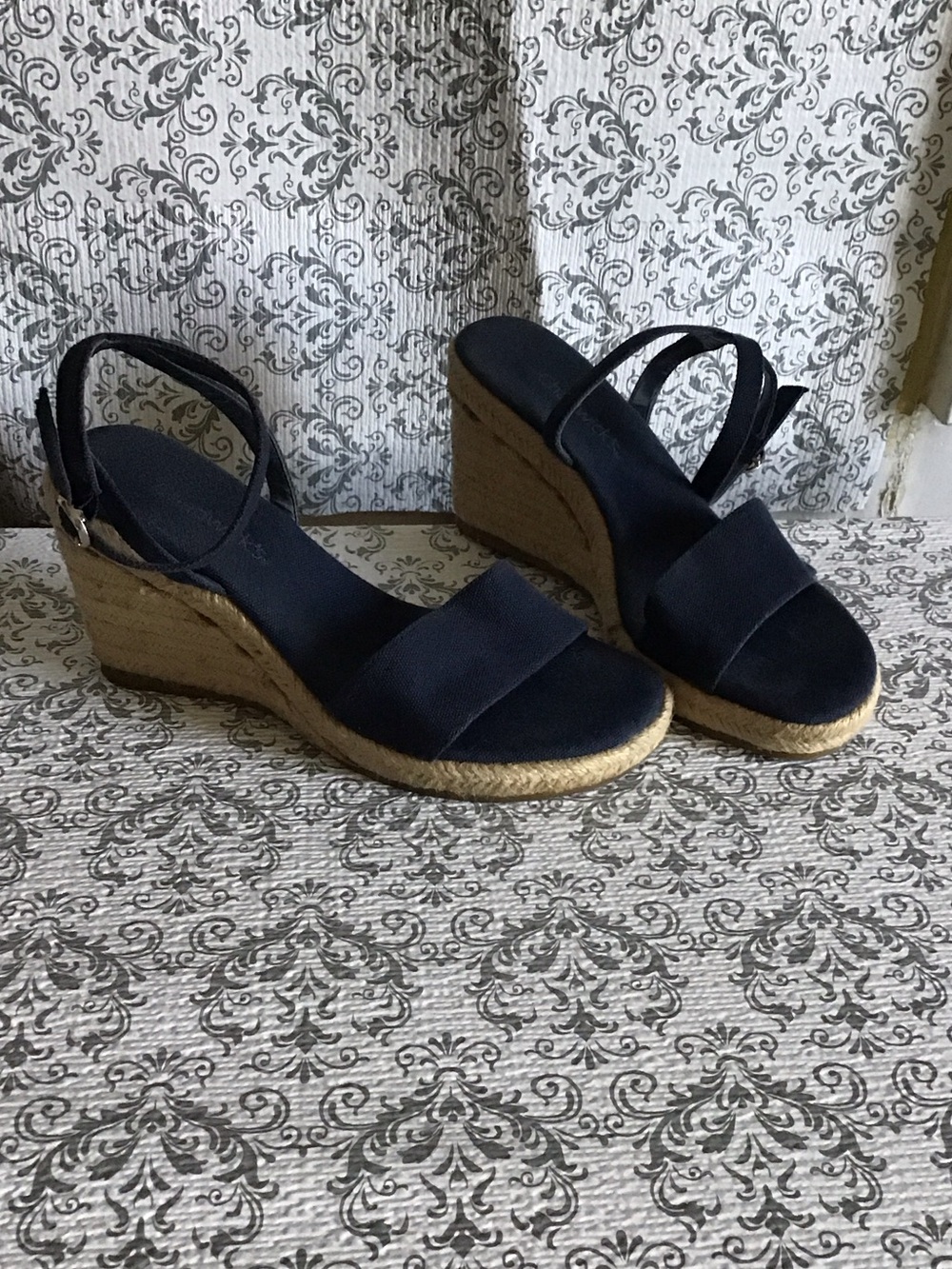 Chadwicks Navy Espadrille Wedge Sandals